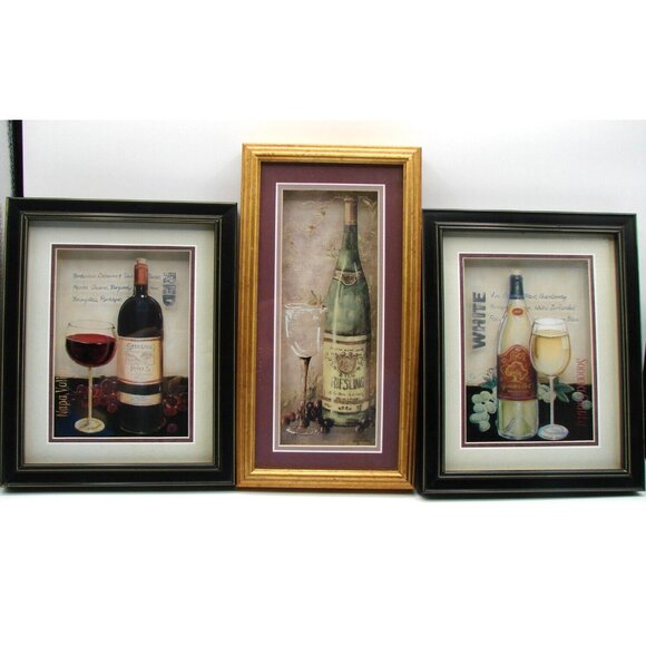 Lot of 3 Framed Art Wine Pictures Sonoma Napa Valley Red Reisling 3D Shadow Box - Picture 1 of 11